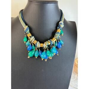 Blue, green, turquoise colored cha Cha on cords.  16”